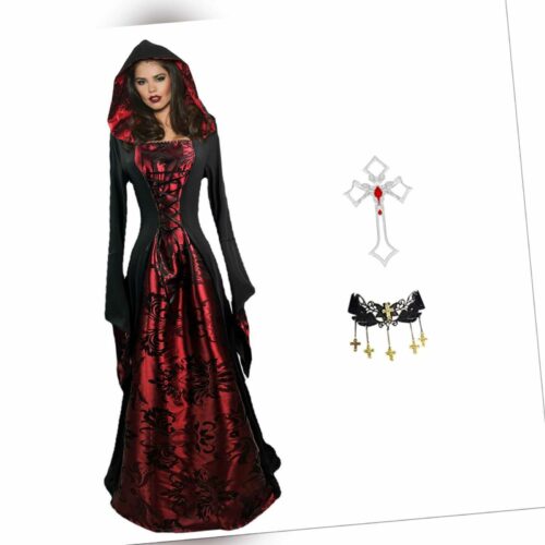 Klassisches rotes Vampirin-Kostüm für Damen, Halloween-Kostüm, Damen-Vampirkl