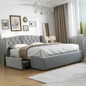 Doppelbett Polsterbett 140x200 Bett mit Schubkästen Bettgestell mit Lattenrost
