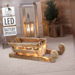 LED Schlitten Weihnachtsdekoration Winterdeko Timer Dekofigur Holzschlitten