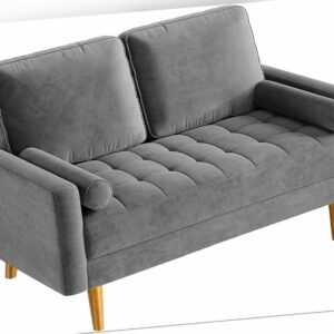 Modern 2-Sitzer Sofa Bequeme Sitzcouch mit Woodbeinen für Wohnzimmer Büro Grau