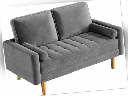 Modern 2-Sitzer Sofa Bequeme Sitzcouch mit Woodbeinen für Wohnzimmer Büro Grau