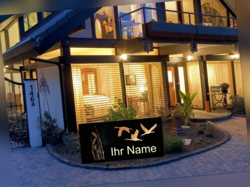 PERSONALISIERT super schöne Stele mit Namen Hausnummer beleuchtbar KRANICHE