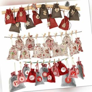 24 PCS Adventskalender zum Befüllen Weihnachtskalender Weihnachten Säckchen NEU