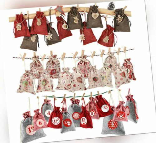 24 PCS Adventskalender zum Befüllen Weihnachtskalender Weihnachten Säckchen NEU