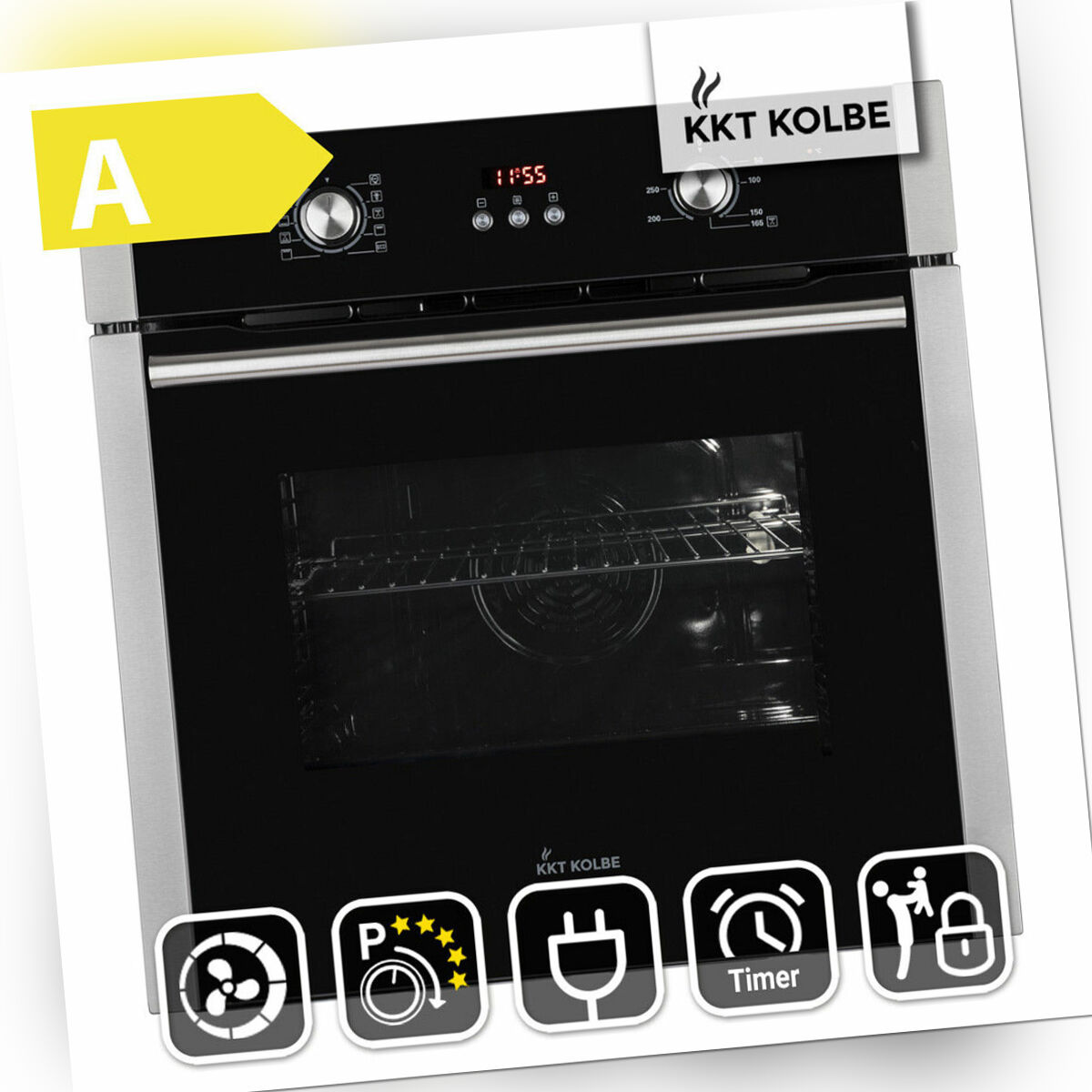 Einbau-Backofen 60cm 70 l, Heißluft, Grill-/Brat-System, Reinigungssystem, Timer