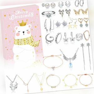 Schmuck Adventskalender 2023 Eisbär-Design 24 Überraschungen Für Mädchen Kinder