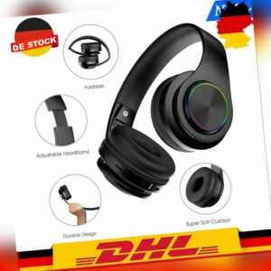 On Ear Kopfhörer Bluetooth 5.0 Kabellos Stereo Bass Schwarz Faltbares Headset