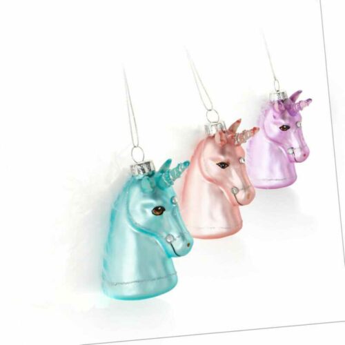 3x Christbaumschmuck - Einhorn aus echtem Glas für die Weihnachtsdeko