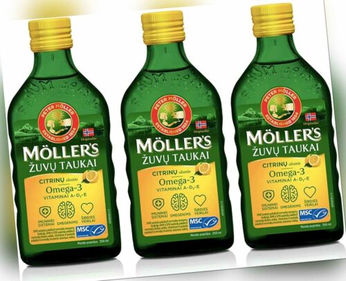 3x Möllers Omega 3 Zitrone Vitamin D Lebertran hochrein natürlich EPA DHA 250ml