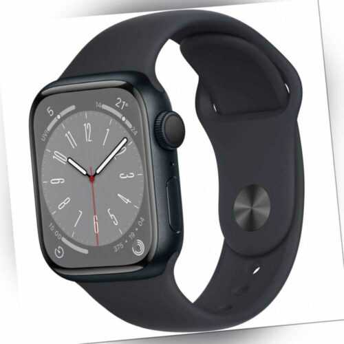 Apple Watch Series 8 Sportarmband 41 mm Aluminium GPS Smartwatch mitternacht WOW