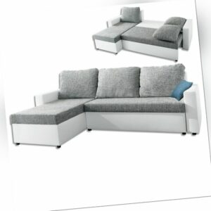 Ecksofa - weiß-grau - Liegefunktion Sofa Wohnlandschaft Couch