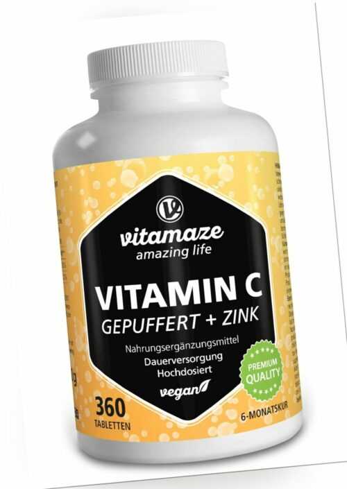 (92,48€/kg) Vitamin C gepuffert 1000mg+ Zink 20mg vegan 6 Monate Made in Germany