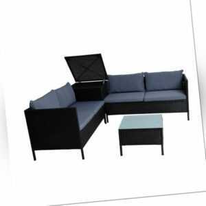 Polyrattan Sitzgruppe Gartenmöbel Set inkl. Auflagenbox Gartenset Box Schwarz