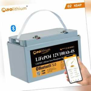 12V 100Ah Lithium Batterie LifePO4 Akku 1280Wh Wohnmobil Solaranlage Bluetooth