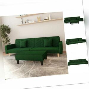 B-Ware Schlafsofa 2-Sitzer Mit 2 Kissen Und Fußhocker Dunkelgrün Samt Schlafcouc