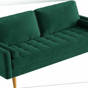 3-Sitzer Sofa Velvet Bequeme Sitzcouch mit Woodbeinen Couch 176x 78x 85 cm Grün