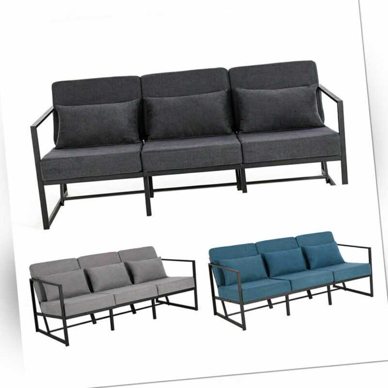 Mingone Sofa 3 Sitzer Sessel Stoffsofa Couch mit Kissen Gästesofa Leinensofa