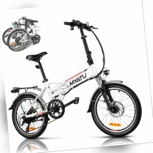 Myatu 250W Elektrofahrrad E-Bike 20'' Klapprad eBike Faltrad Shimano 7-Gang Weiß