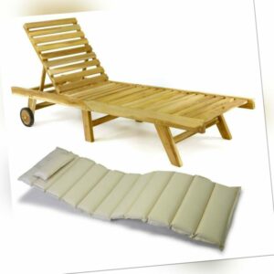 DIVERO Sonnenliege Gartenliege klappbar  Teak-Holz natur  Auflage creme