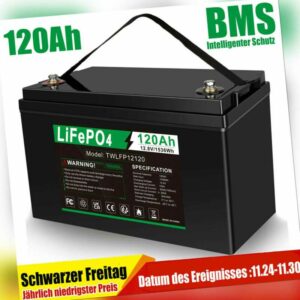 120Ah 12V LiFePO4 Akku Lithium Batterie BMS Solarbatterie Solaranlage Boot RV