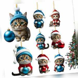 Katze Weihnachtsbaum Anhänger | 8 Stück Acryl-Katzen-Weihnachtsgeschenke