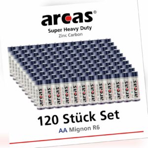120 Stück AA Batterien 1,5V Super Heavy Duty Zinc Carbon Arcas