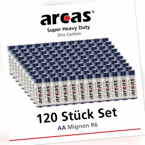 120 Stück AA Batterien 1,5V Super Heavy Duty Zinc Carbon Arcas