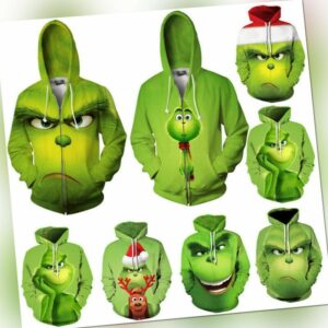 Hoodie Herren Damen 3D Grinch Kapuzen Sweatshirt Kapuzenpullover Hoodie Top DE