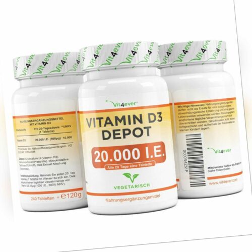 240 - 720 Tabletten Vitamin D3 20.000 I.E. Hochdosiert mit 20000 IE IU D