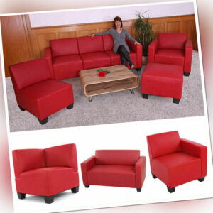 Modular Sofa Couch System Lyon, Sessel Ottomane Eckteil, Kunstleder rot