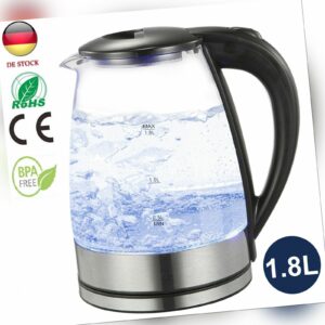 Wasserkocher Glas 1,8L Glaswasserkocher LED Edelstahl 1500W Teekocher BPA frei