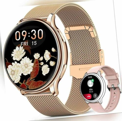 Smartwatch Damen mit Telefonfunktion 1,32" Display für Android & iOS - Gold