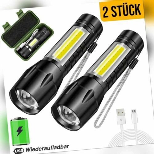 2x Taschenlampe LED Aufladbar USB Super Hell Taktisches Fackel Lumen Akku NEU