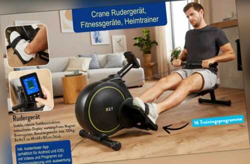 Crane Rudergerät, Fitnessgeräte, Heimtrainer, APP, 16 Progr., 49 x 73 x 185cm