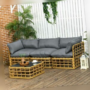 Outsunny 4 tlg. Rattan Gartenmöbel-Set Sitzgruppe mit Kissen für Garten Terrasse