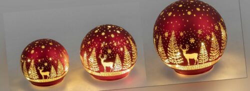 Formano Deko Kugel Licht rot mit Hirsch und Bäume LED-Licht mit Timer