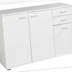 Kommode Sideboard Highboard Schrank Anrichte mit 3 Türen 2 Schubladen Weiß matt