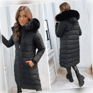 Damen Lang Steppjacke Wintermantel Winterjacke Wärmejacke Mit Fellkapuze DSTREET