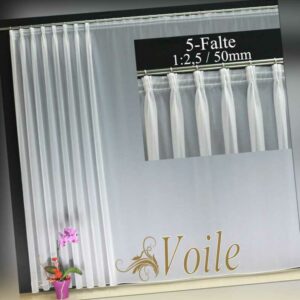 Hochwertige Gardine Fertiggardinen Voile Store Vorhang 5er-FALTE 1:2,5 / 50 mm