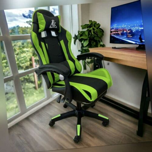 Gaming Stuhl Ergonomisch mit Fußstütze & Kopfstütze, Bürostuhl mit 2 Kissen