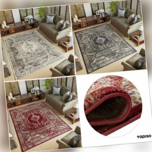 Teppich Kurzflor Klassisch Orientalisch Rot Beige Ornament Design Wohnzimmer