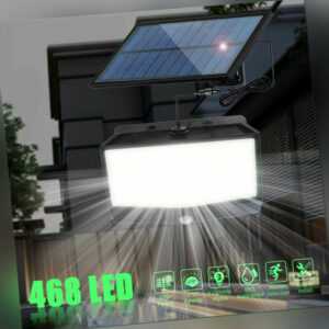 468LED Solarleuchte mit Bewegungsmelder Außen Fluter Sensor Strahler Lampe Licht