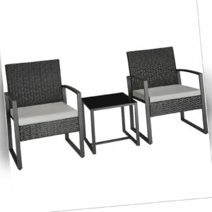 Balkonstühle 2er Set mit Tisch, Gartenmöbel Set, Balkon, Rattan Sitzgruppe
