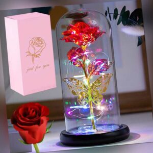 LED Ewige Rose im Glas für Frauen Rose Geschenk,Ewige Rose Ornament mit Licht