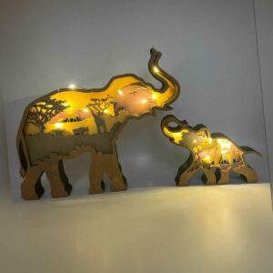 Dekoration Holzmodell Elefant mit Led Lichtern