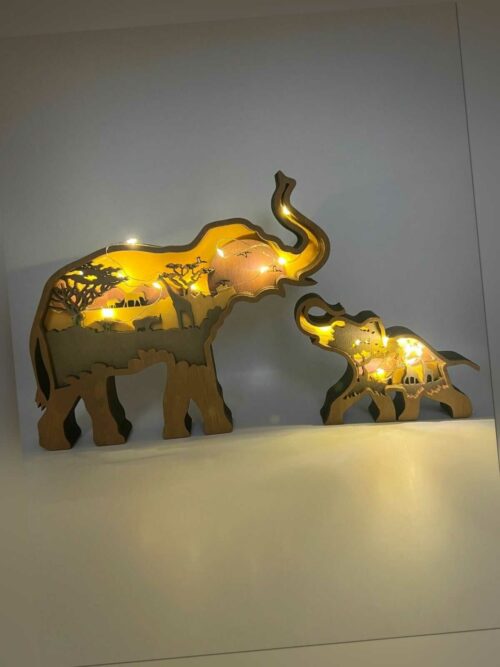 Dekoration Holzmodell Elefant mit Led Lichtern