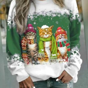 Schöner Pullover mit süßen Kätzchen Weihnachten