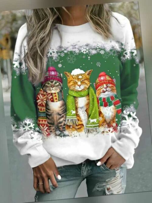 Schöner Pullover mit süßen Kätzchen Weihnachten