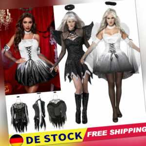 Damen Kostüm Sexy schwarzer Engel Flügel Verkleidung Halloween Fasching Karneval