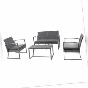 SVITA LOIS XL Poly Rattan Sitzgruppe Gartenmöbel Bistro-Set Tisch Sessel Grau